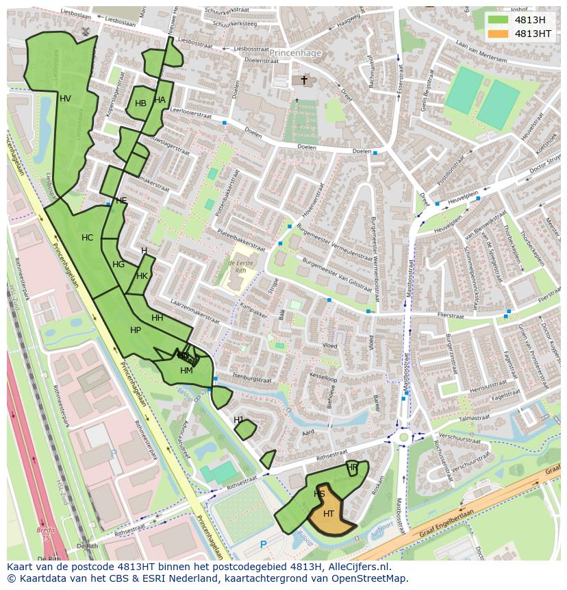 Afbeelding van het postcodegebied 4813 HT op de kaart.