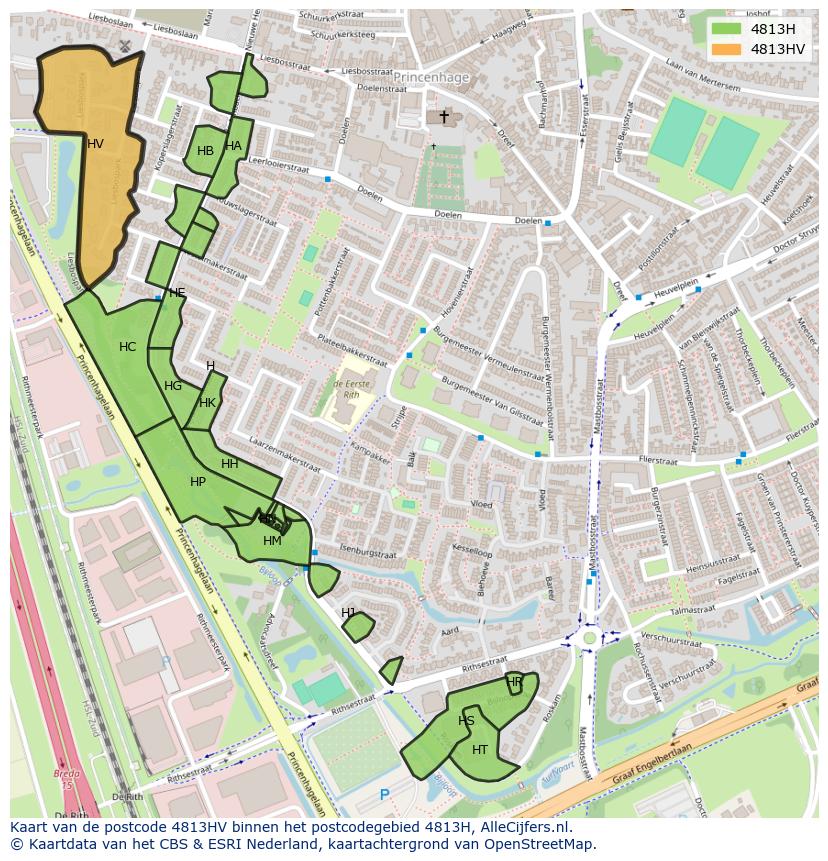 Afbeelding van het postcodegebied 4813 HV op de kaart.