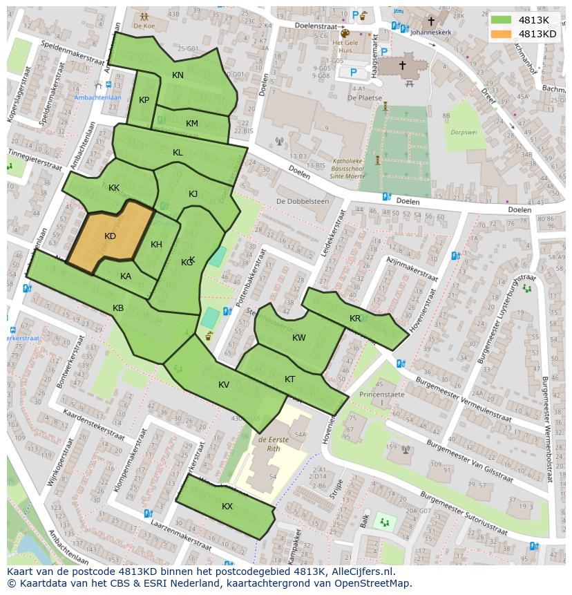 Afbeelding van het postcodegebied 4813 KD op de kaart.