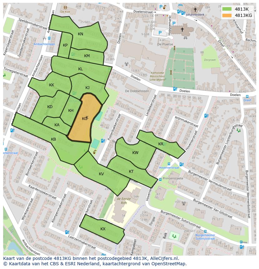 Afbeelding van het postcodegebied 4813 KG op de kaart.