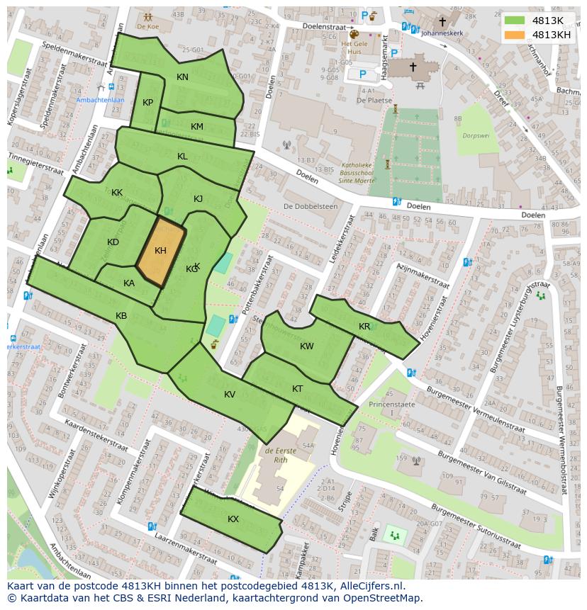 Afbeelding van het postcodegebied 4813 KH op de kaart.