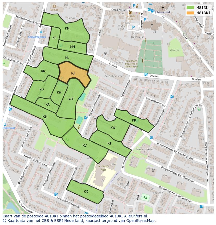 Afbeelding van het postcodegebied 4813 KJ op de kaart.