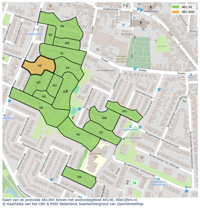 Afbeelding van het postcodegebied 4813 KK op de kaart.