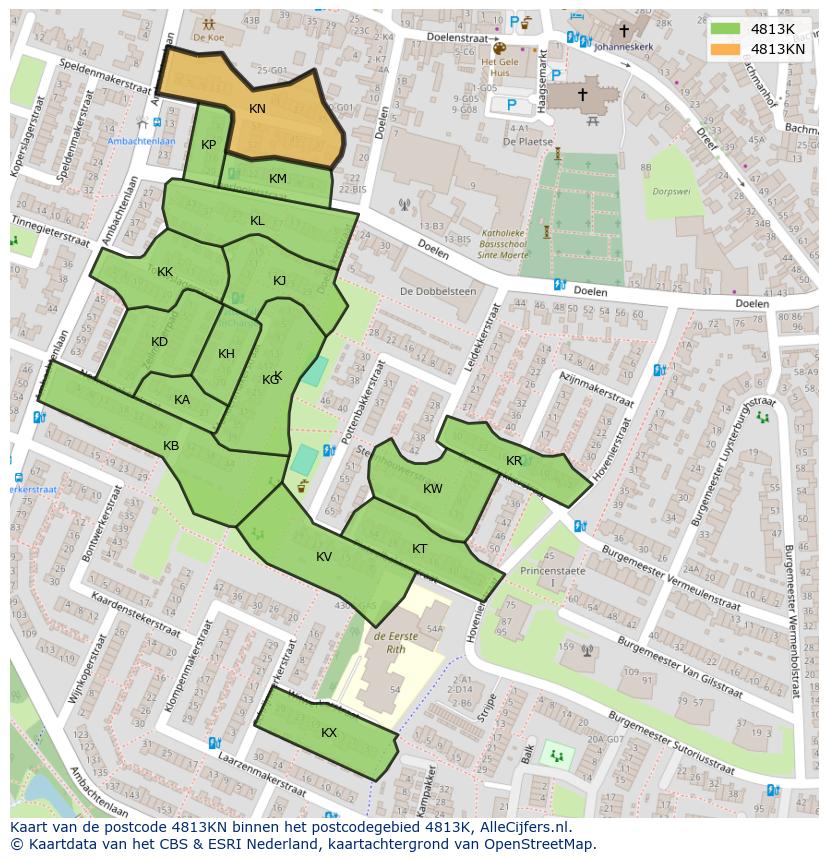 Afbeelding van het postcodegebied 4813 KN op de kaart.