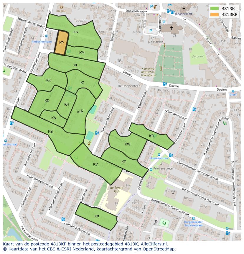 Afbeelding van het postcodegebied 4813 KP op de kaart.