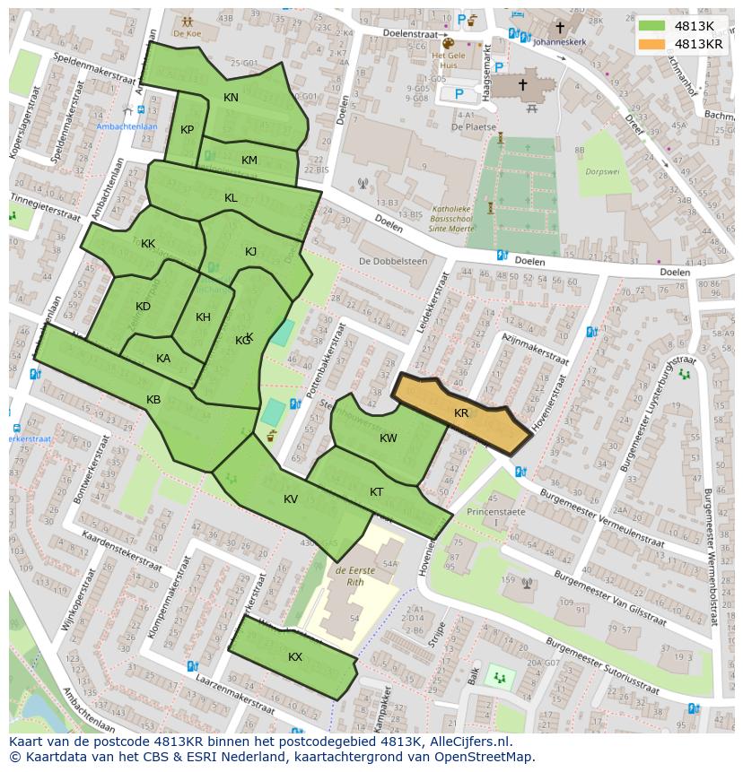 Afbeelding van het postcodegebied 4813 KR op de kaart.