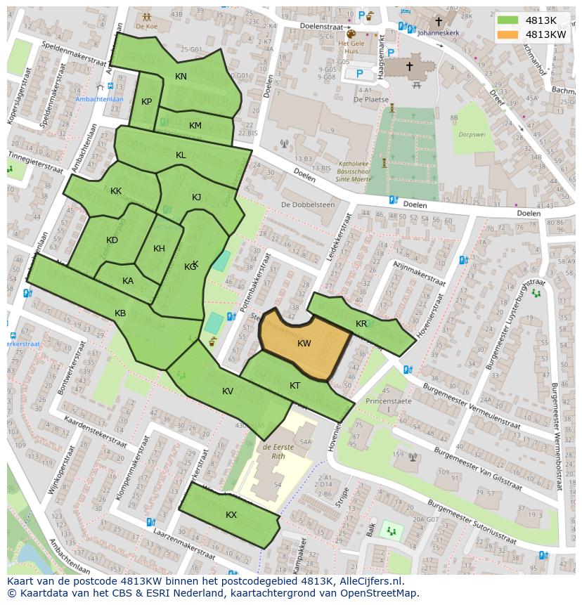 Afbeelding van het postcodegebied 4813 KW op de kaart.