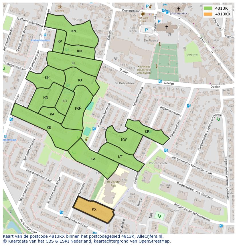 Afbeelding van het postcodegebied 4813 KX op de kaart.