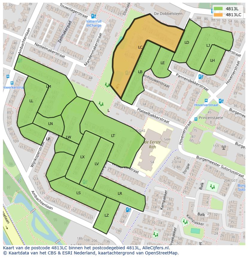 Afbeelding van het postcodegebied 4813 LC op de kaart.