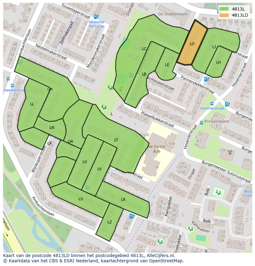 Afbeelding van het postcodegebied 4813 LD op de kaart.