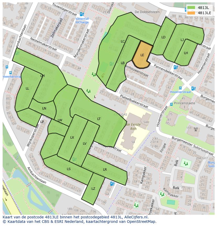 Afbeelding van het postcodegebied 4813 LE op de kaart.