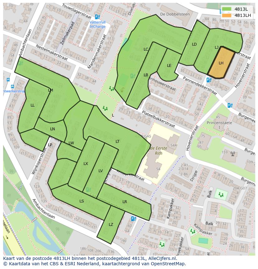 Afbeelding van het postcodegebied 4813 LH op de kaart.