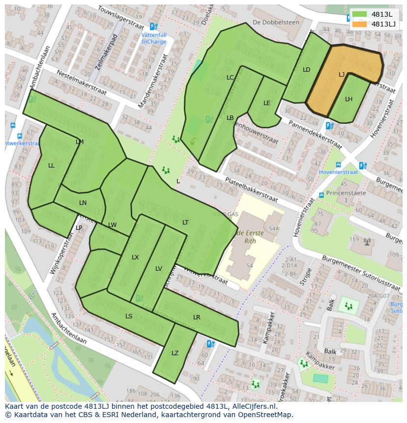 Afbeelding van het postcodegebied 4813 LJ op de kaart.