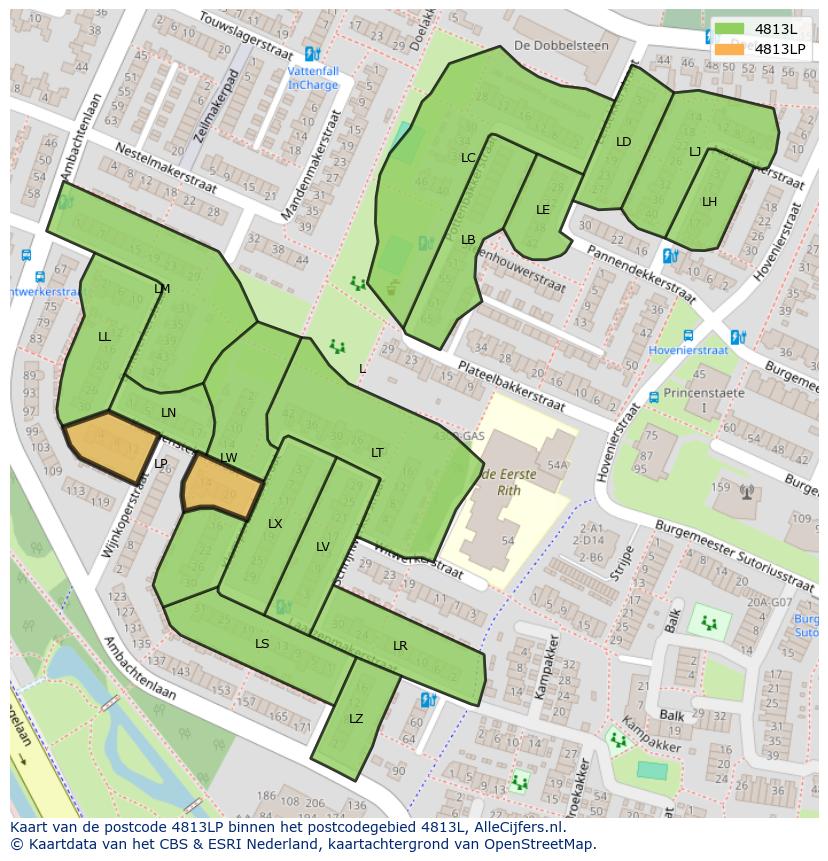 Afbeelding van het postcodegebied 4813 LP op de kaart.