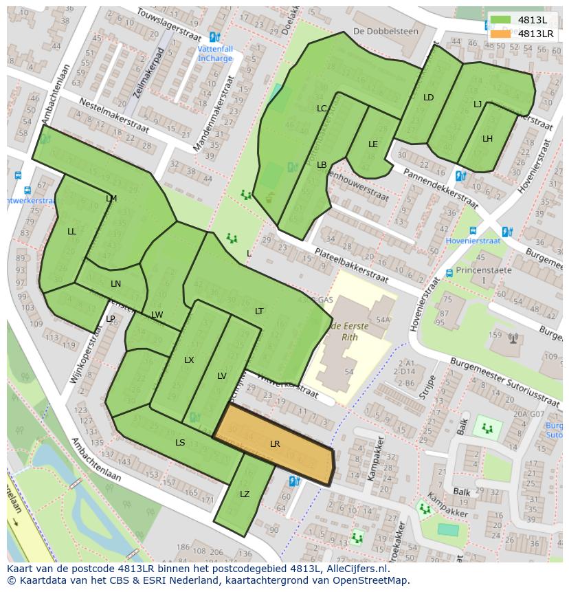 Afbeelding van het postcodegebied 4813 LR op de kaart.
