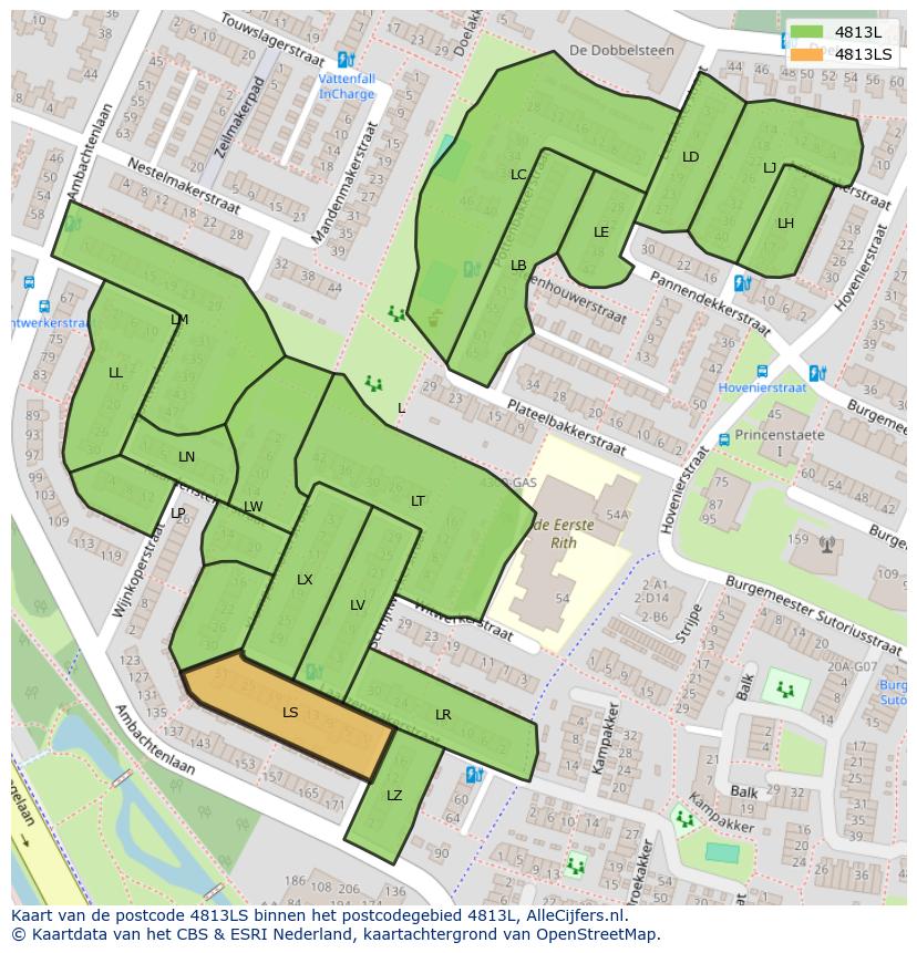 Afbeelding van het postcodegebied 4813 LS op de kaart.