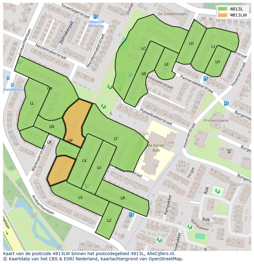 Afbeelding van het postcodegebied 4813 LW op de kaart.