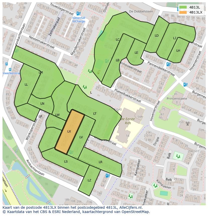 Afbeelding van het postcodegebied 4813 LX op de kaart.