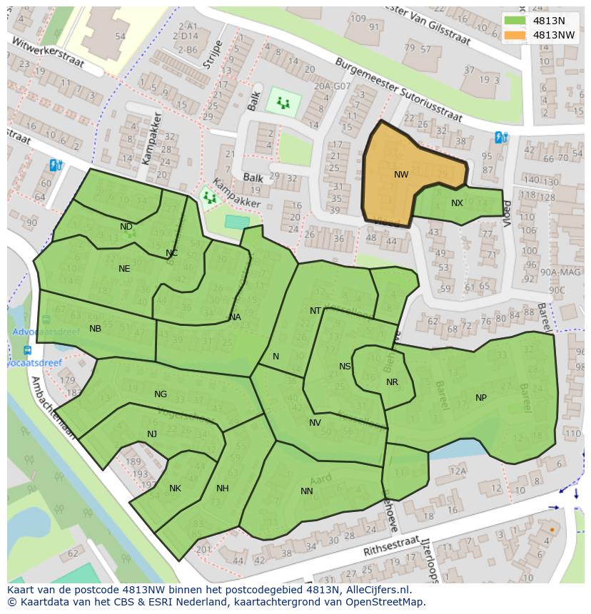 Afbeelding van het postcodegebied 4813 NW op de kaart.