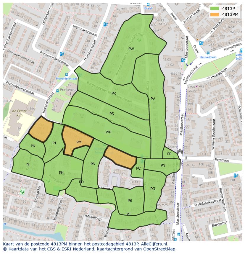 Afbeelding van het postcodegebied 4813 PM op de kaart.