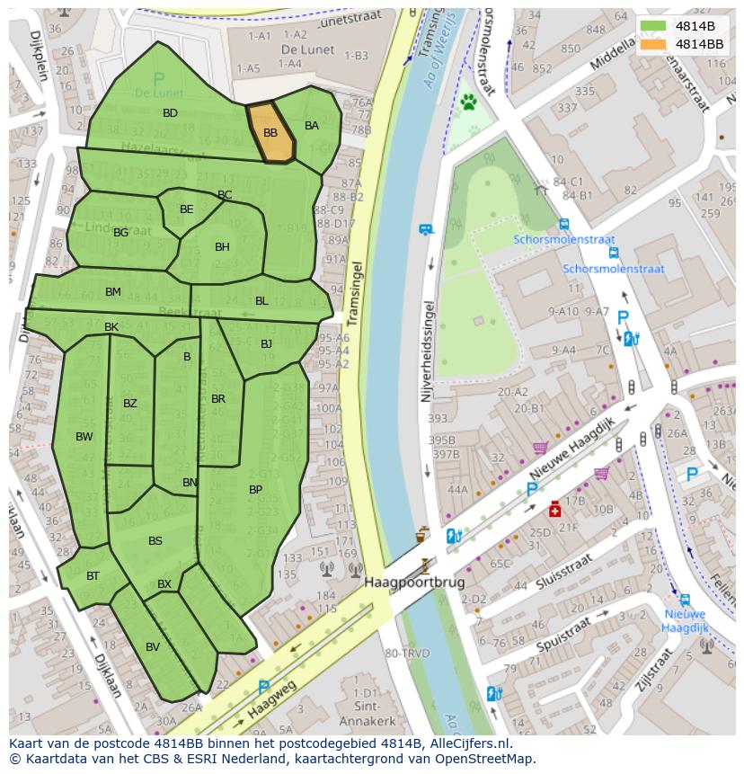 Afbeelding van het postcodegebied 4814 BB op de kaart.