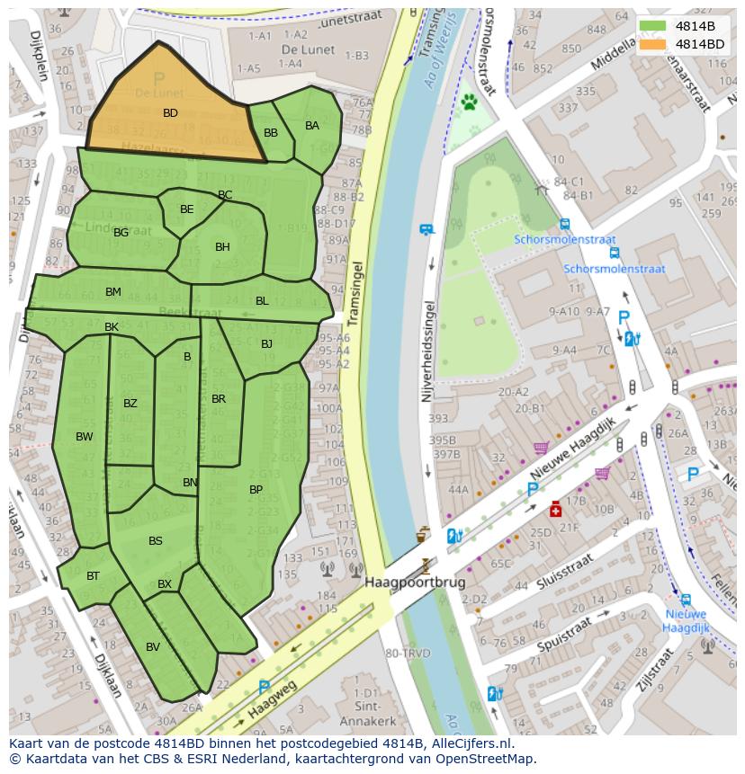 Afbeelding van het postcodegebied 4814 BD op de kaart.