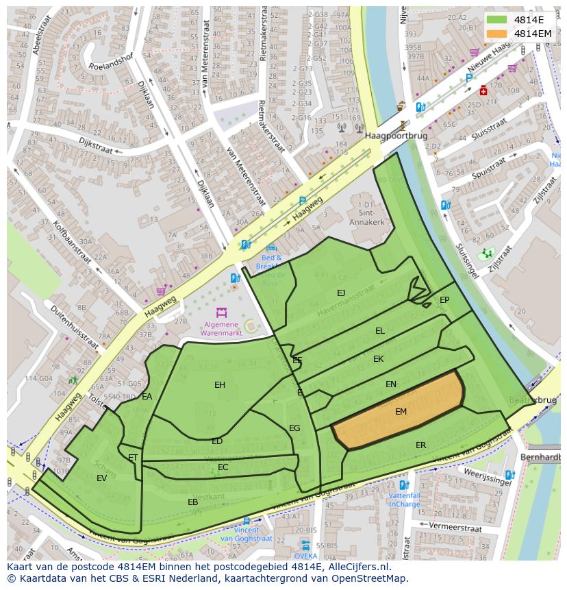 Afbeelding van het postcodegebied 4814 EM op de kaart.