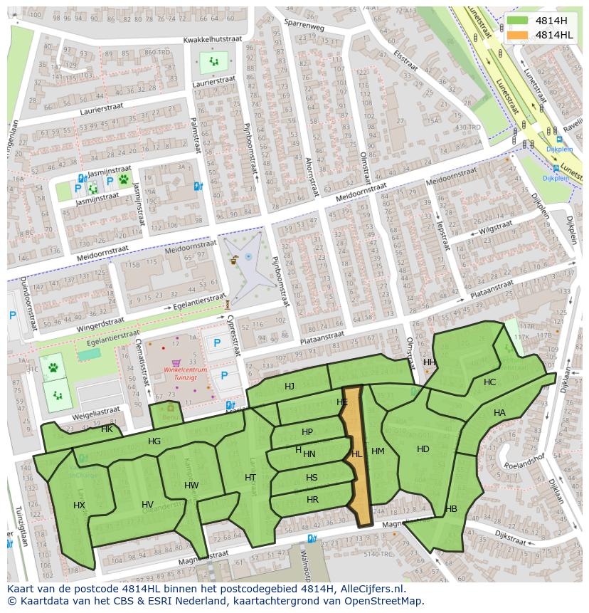 Afbeelding van het postcodegebied 4814 HL op de kaart.