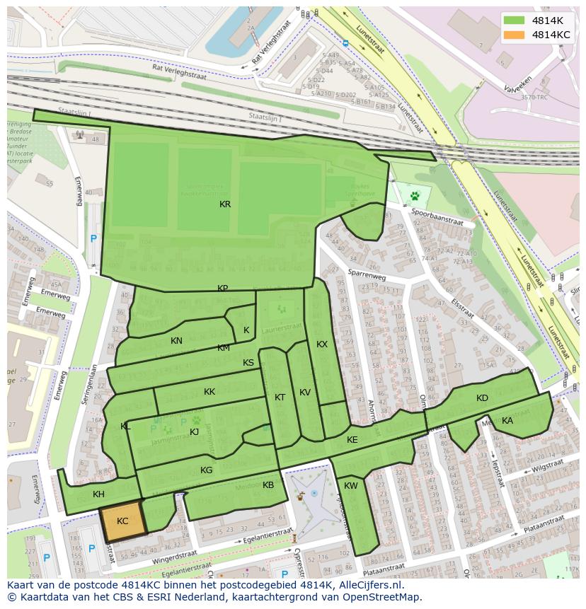 Afbeelding van het postcodegebied 4814 KC op de kaart.