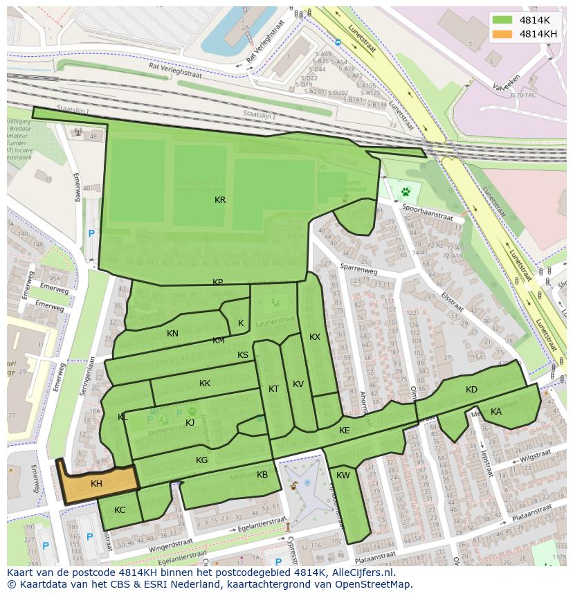 Afbeelding van het postcodegebied 4814 KH op de kaart.