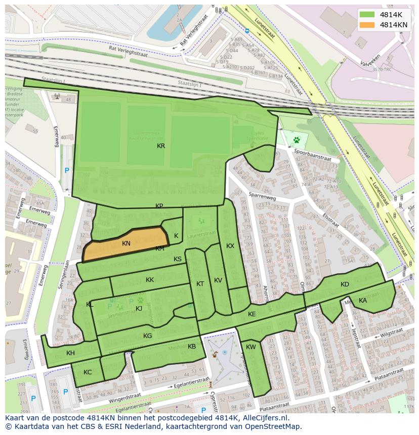 Afbeelding van het postcodegebied 4814 KN op de kaart.