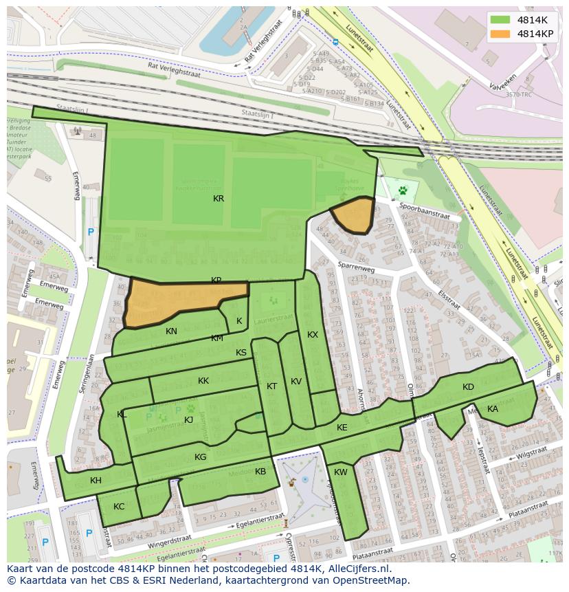 Afbeelding van het postcodegebied 4814 KP op de kaart.