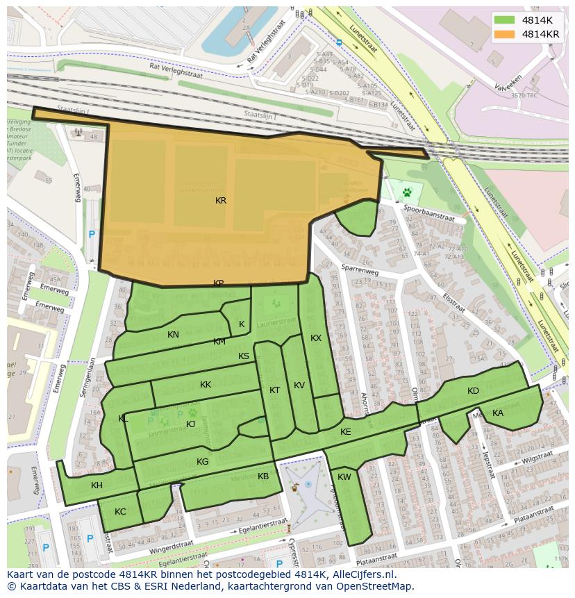 Afbeelding van het postcodegebied 4814 KR op de kaart.