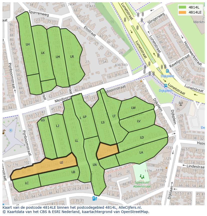Afbeelding van het postcodegebied 4814 LE op de kaart.