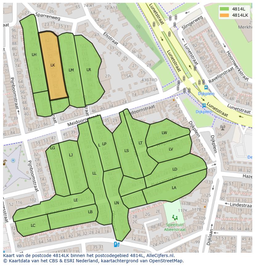 Afbeelding van het postcodegebied 4814 LK op de kaart.