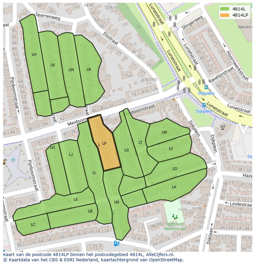 Afbeelding van het postcodegebied 4814 LP op de kaart.