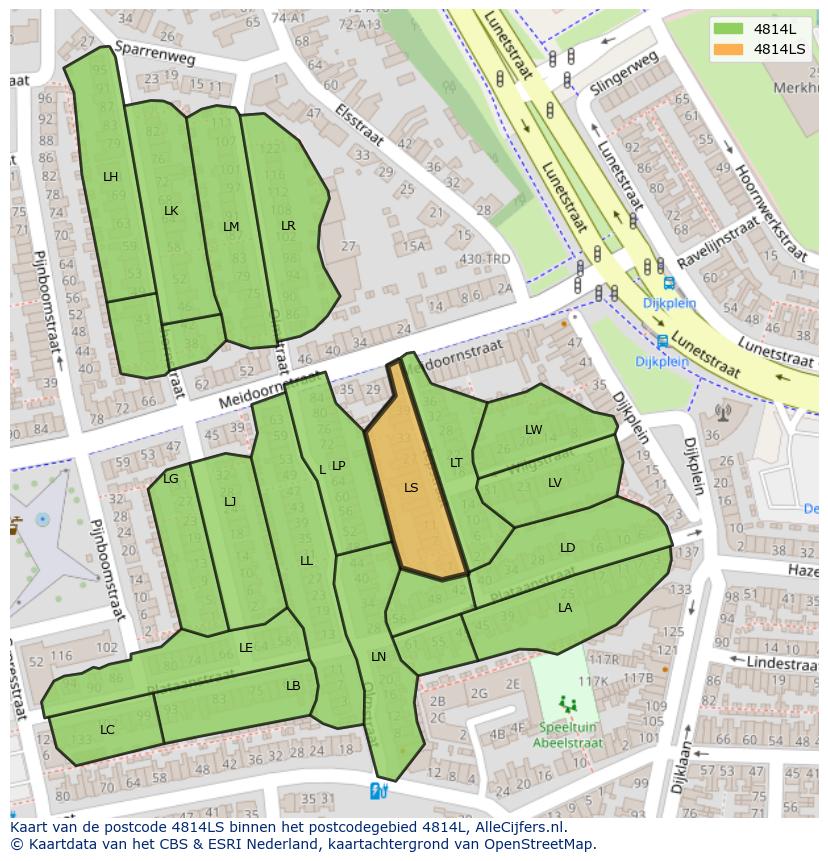 Afbeelding van het postcodegebied 4814 LS op de kaart.