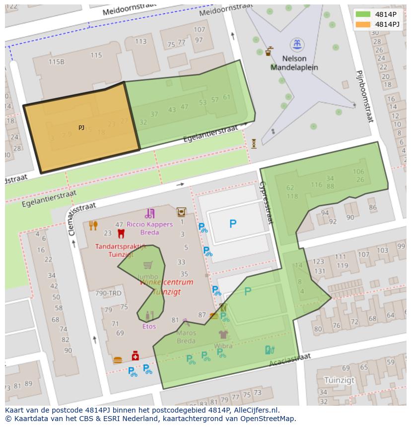 Afbeelding van het postcodegebied 4814 PJ op de kaart.