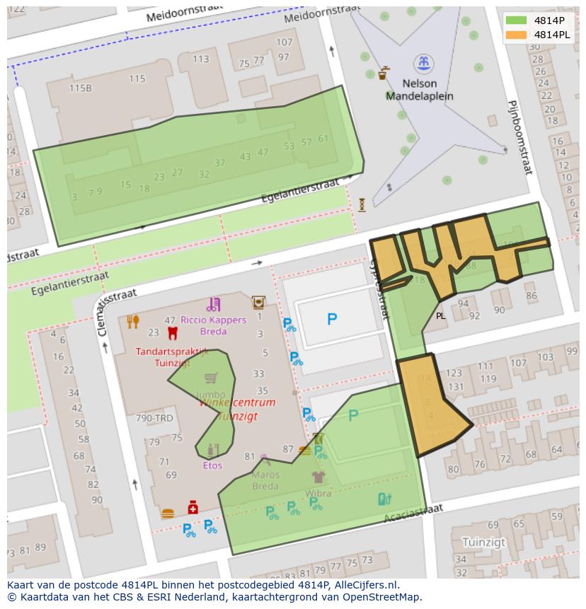 Afbeelding van het postcodegebied 4814 PL op de kaart.