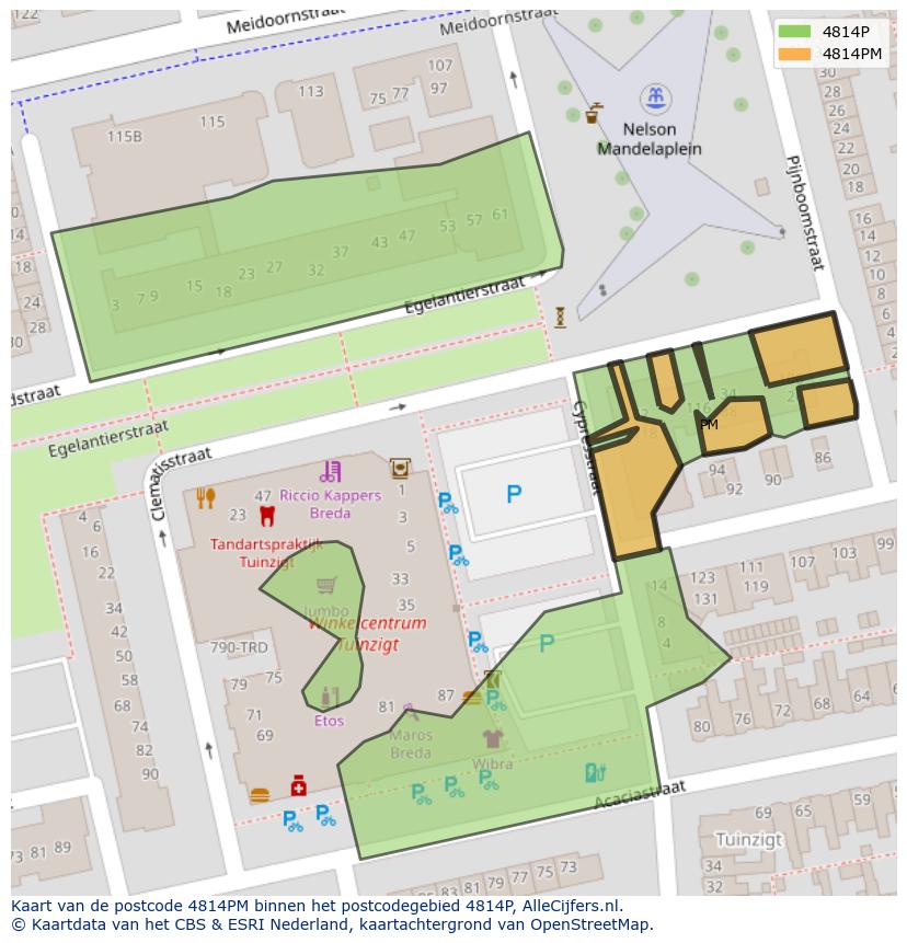 Afbeelding van het postcodegebied 4814 PM op de kaart.