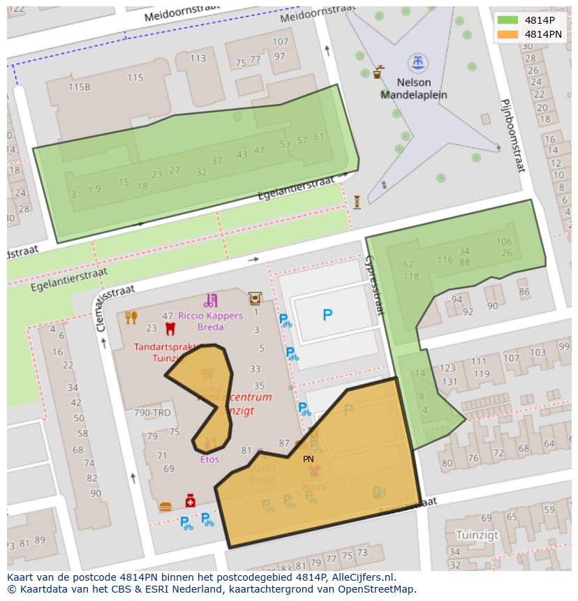 Afbeelding van het postcodegebied 4814 PN op de kaart.