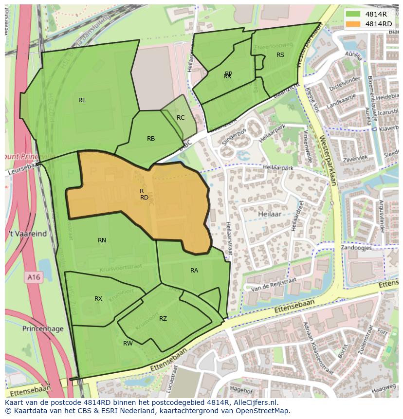 Afbeelding van het postcodegebied 4814 RD op de kaart.