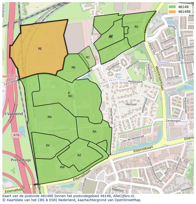 Afbeelding van het postcodegebied 4814 RE op de kaart.