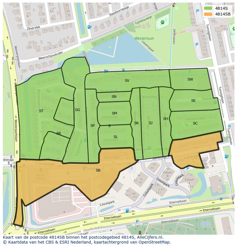 Afbeelding van het postcodegebied 4814 SB op de kaart.