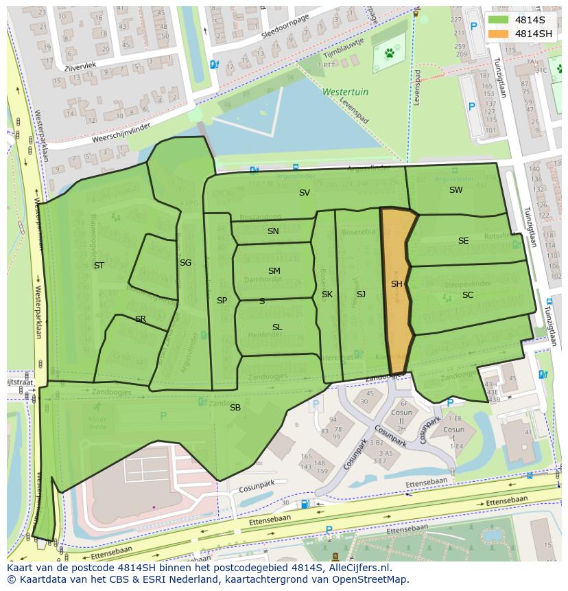 Afbeelding van het postcodegebied 4814 SH op de kaart.