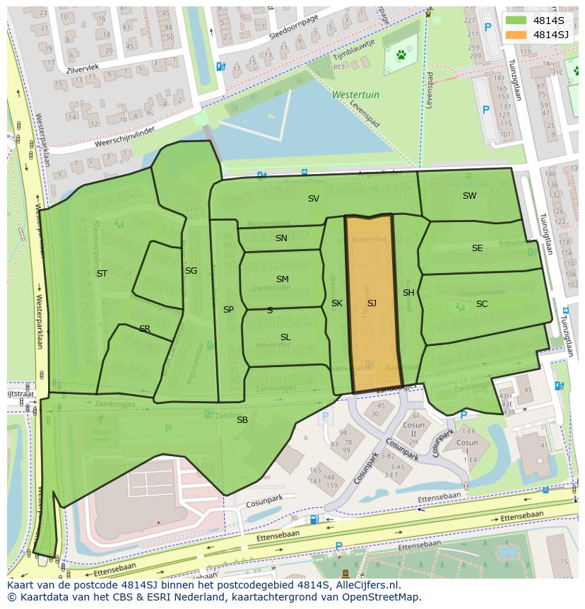 Afbeelding van het postcodegebied 4814 SJ op de kaart.