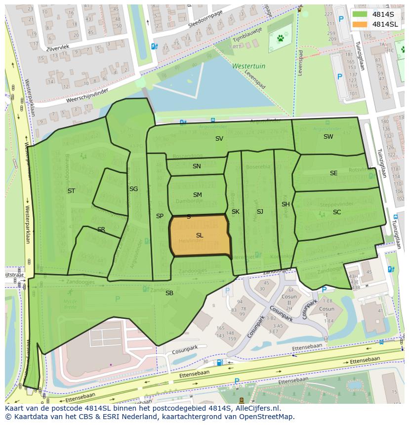 Afbeelding van het postcodegebied 4814 SL op de kaart.