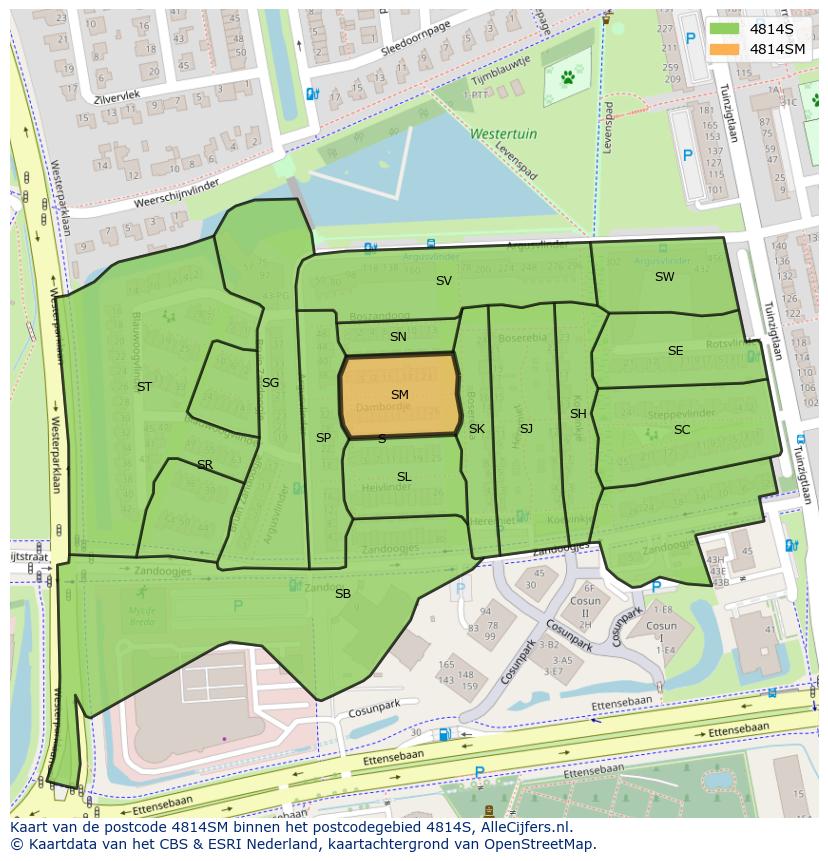 Afbeelding van het postcodegebied 4814 SM op de kaart.