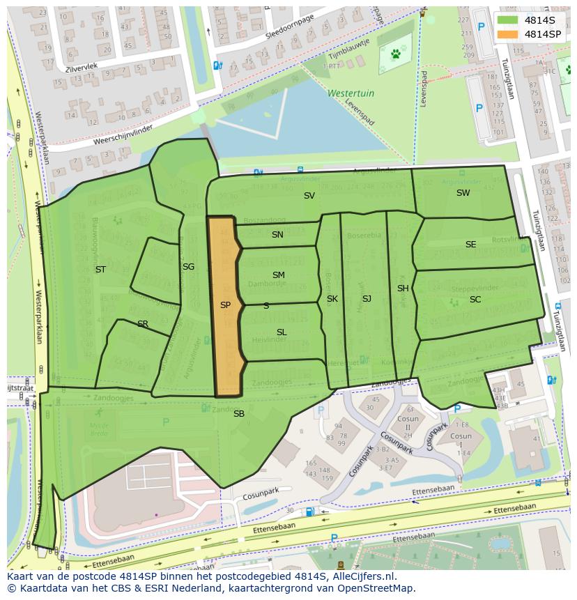 Afbeelding van het postcodegebied 4814 SP op de kaart.