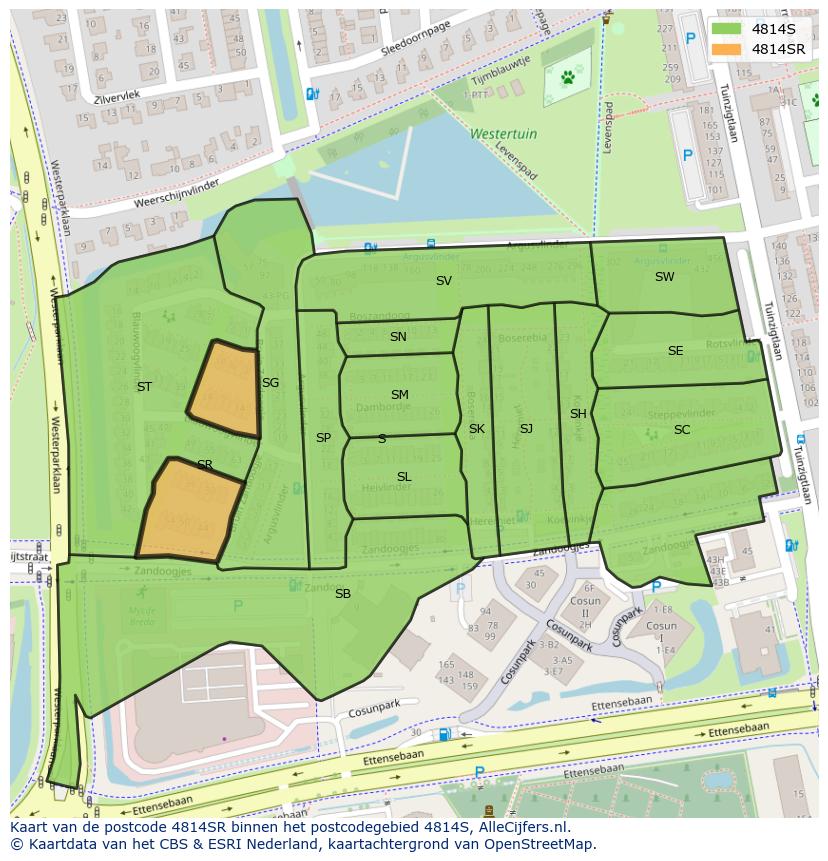 Afbeelding van het postcodegebied 4814 SR op de kaart.
